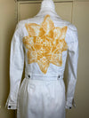 White Denim Jacket  - Coral Starburst   / XS