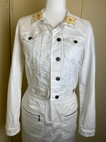 White Denim Jacket  - Coral Starburst   / XS