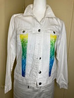 White denim Jacket w/Bright Bandana Print / M