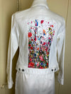White Stretch Denim Floral Jacket / XS