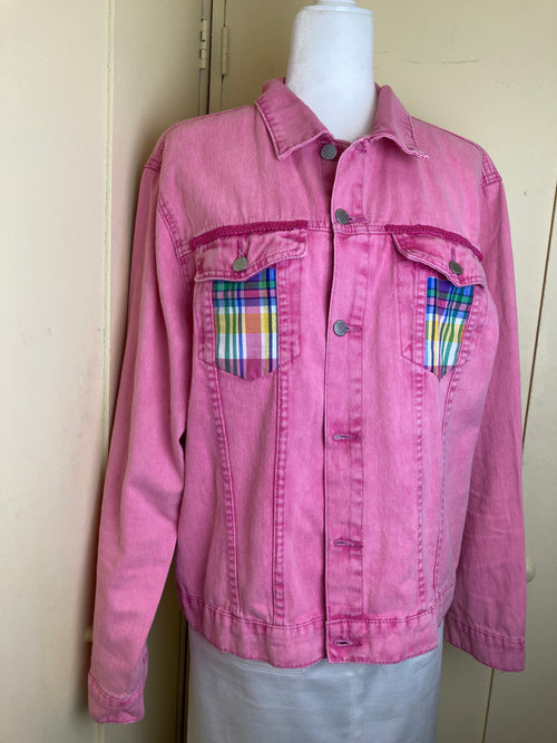 Pink Denim w/Ralph Lauren Plaid Denim Jacket / XL