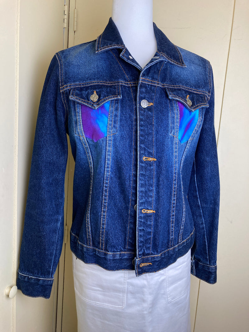 Denim jacket with turquoise tie-dye / M