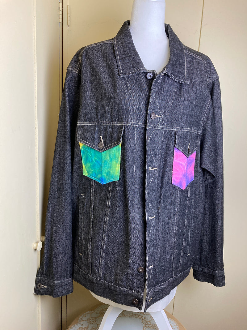 Black unisez denim jacket w/Neon Tie-Dye / XXL