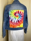 Blue denim jacket with yellow & orange tie-dye / M