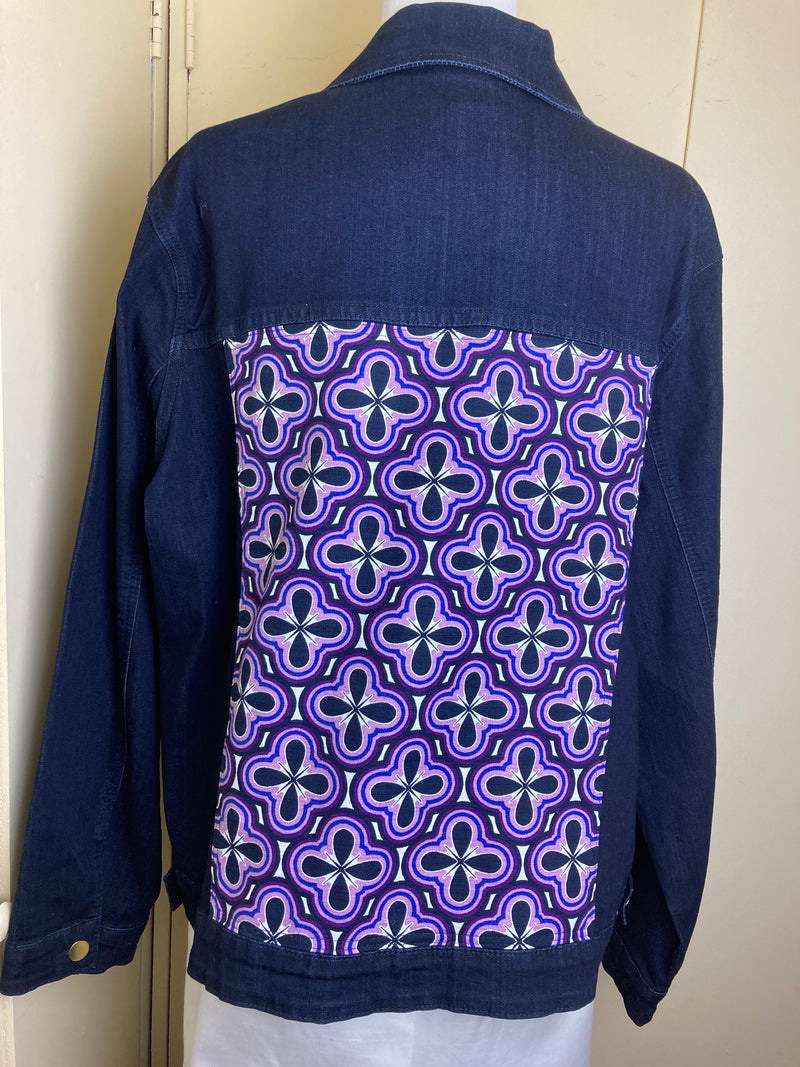 Midnight Denim Jacket w/Purple Linen Geometric Floral / 3X