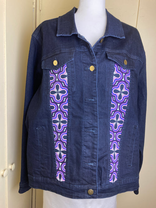 Midnight Denim Jacket w/Purple Linen Geometric Floral / 3X