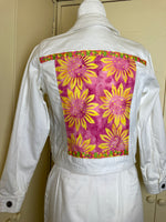 Big Kids white denim jacket with fun tropical print / 10/12